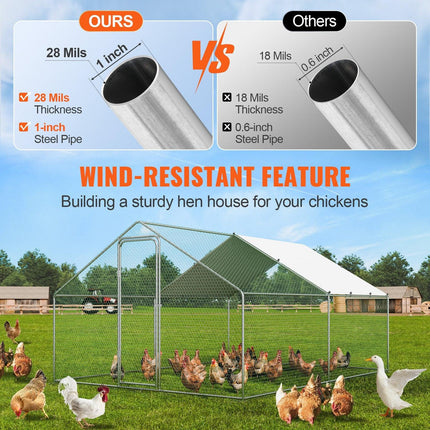 Large Metal Chicken Coop, 3x3.93x1.99 m Walk-in Chicken Runs for Yard with Cover, Spire Roof Hen House with Security Lock for Outdoor and Backyard, Farm, Duck Rabbit Cage Poultry Pen.