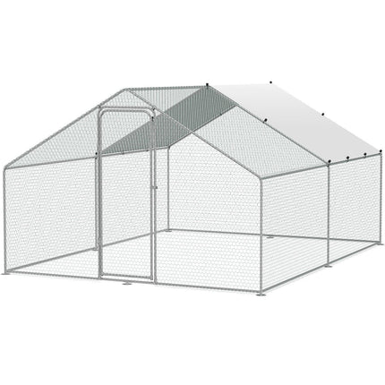 Large Metal Chicken Coop, 3x3.93x1.99 m Walk-in Chicken Runs for Yard with Cover, Spire Roof Hen House with Security Lock for Outdoor and Backyard, Farm, Duck Rabbit Cage Poultry Pen.