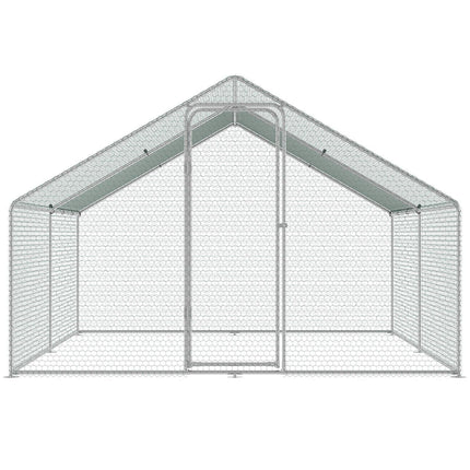 Large Metal Chicken Coop, 3x3.93x1.99 m Walk-in Chicken Runs for Yard with Cover, Spire Roof Hen House with Security Lock for Outdoor and Backyard, Farm, Duck Rabbit Cage Poultry Pen.