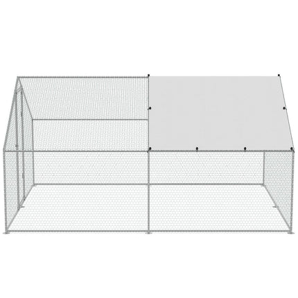 Large Metal Chicken Coop, 3x3.93x1.99 m Walk-in Chicken Runs for Yard with Cover, Spire Roof Hen House with Security Lock for Outdoor and Backyard, Farm, Duck Rabbit Cage Poultry Pen.