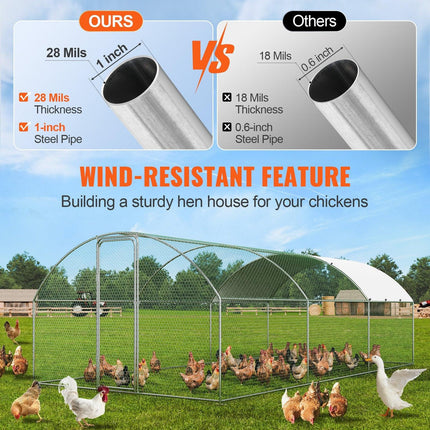 Large Metal Chicken Coop with Run, 9.8x19.3x6.5 ft Walk-in Chicken Runs for Yard with Cover, Doom Roof Hen House with Security Lock for Outdoor and Backyard, Farm, Duck Rabbit Cage Poultry Pen.