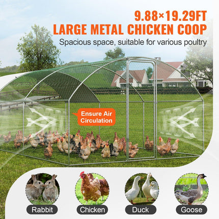Large Metal Chicken Coop with Run, 9.8x19.3x6.5 ft Walk-in Chicken Runs for Yard with Cover, Doom Roof Hen House with Security Lock for Outdoor and Backyard, Farm, Duck Rabbit Cage Poultry Pen.
