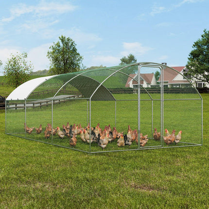 Large Metal Chicken Coop with Run, 9.8x19.3x6.5 ft Walk-in Chicken Runs for Yard with Cover, Doom Roof Hen House with Security Lock for Outdoor and Backyard, Farm, Duck Rabbit Cage Poultry Pen.