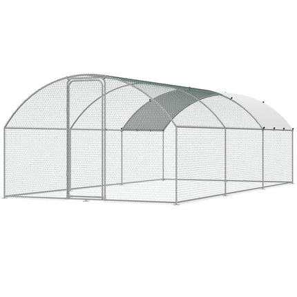 Large Metal Chicken Coop with Run, 9.8x19.3x6.5 ft Walk-in Chicken Runs for Yard with Cover, Doom Roof Hen House with Security Lock for Outdoor and Backyard, Farm, Duck Rabbit Cage Poultry Pen.