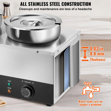 VEVOR Electric Soup Warmer, Three 7.4QT Stainless Steel Round Pot, 1200W Commercial Food Warmer, 30 - 85℃ Adjustable Temp, Bain Marie with Anti-Dry Burn and Reset Button, for Restaurant, Buffet.