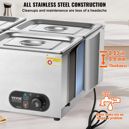 VEVOR Commercial Electric Food Warmer Countertop Buffet 4*12 Qt Pan Bain Marie.