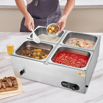 VEVOR Commercial Electric Food Warmer Countertop Buffet 4*12 Qt Pan Bain Marie.