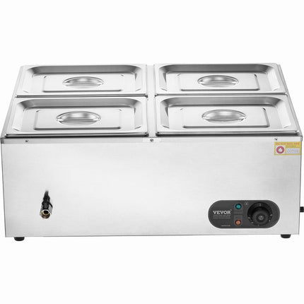 VEVOR Commercial Electric Food Warmer Countertop Buffet 4*12 Qt Pan Bain Marie.