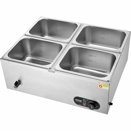 VEVOR Commercial Electric Food Warmer Countertop Buffet 4*12 Qt Pan Bain Marie.