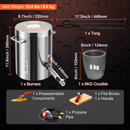 6KG Propane Melting Furnace Kit Melting Furnace Stainless Steel 2700℉.