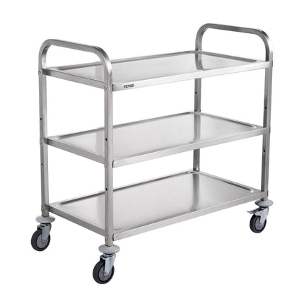 3-Tier Utility Cart Rolling Cart on Wheels 37.5"x20"x37.7" 450 LBS 6 Hooks.