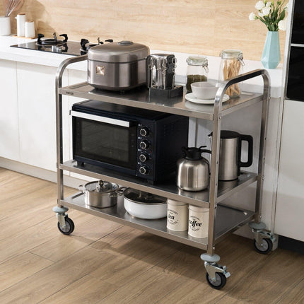 3-Tier Utility Cart Rolling Cart on Wheels 37.5"x20"x37.7" 450 LBS 6 Hooks.