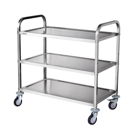 3-Tier Utility Cart Rolling Cart on Wheels 37.5"x20"x37.7" 450 LBS 6 Hooks.