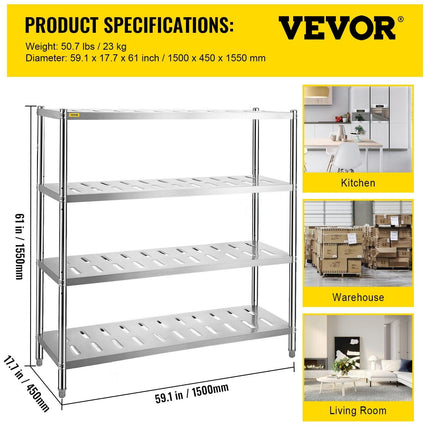 Garage Shelf Heavy Duty Shelving 4-Tier 150x45x155cm Stainless Steel.