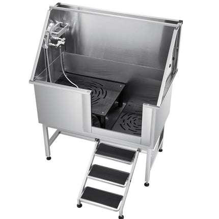 127 cm Dog Grooming Bath Tub Stainless Steel w Stairs Water Filter.