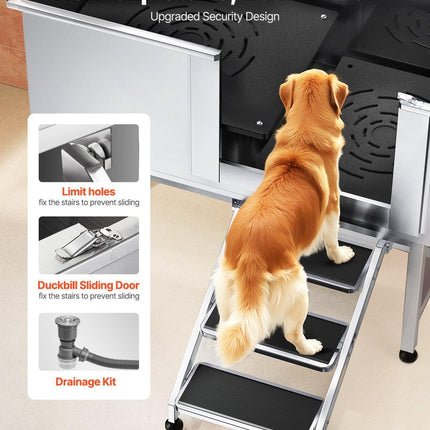 127 cm Dog Grooming Bath Tub Stainless Steel w Stairs Water Filter.