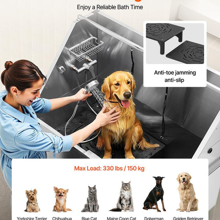 127 cm Dog Grooming Bath Tub Stainless Steel w Stairs Water Filter.