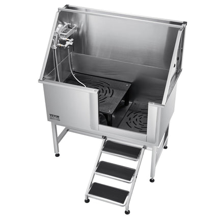 127 cm Dog Grooming Bath Tub Stainless Steel w Stairs Water Filter.