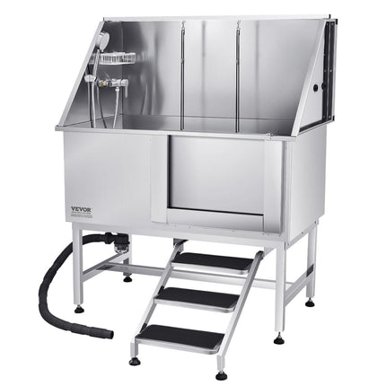 127 cm Dog Grooming Bath Tub Stainless Steel w Stairs Water Filter.