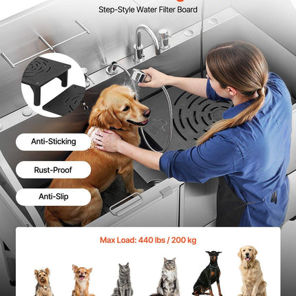 155 cm Dog Grooming Bath Tub Stainless Steel w Ramp Water Filter Left.