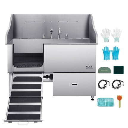 155 cm Dog Grooming Bath Tub Stainless Steel w Ramp Water Filter Left.