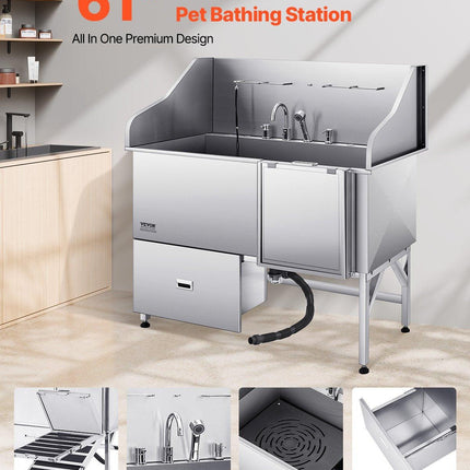 155 cm Dog Grooming Bath Tub Stainless Steel w Ramp Water Filter.