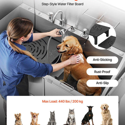155 cm Dog Grooming Bath Tub Stainless Steel w Ramp Water Filter.