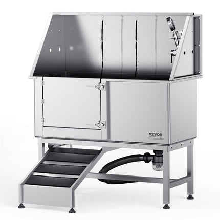1.57M Pet Dog Bathing Station w/Ramp, Professional Stainless Steel Dog Grooming Tub w/ Soap Box, Faucet,Rich Accessory,Bathtub for Large,Medium,Small Pets, Washing Sink for Home(Left).