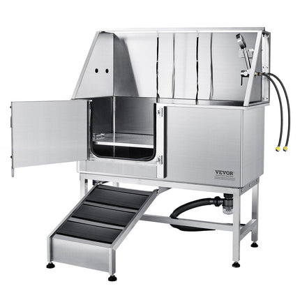 1.57M Pet Dog Bathing Station w/Ramp, Professional Stainless Steel Dog Grooming Tub w/ Soap Box, Faucet,Rich Accessory,Bathtub for Large,Medium,Small Pets, Washing Sink for Home(Left).