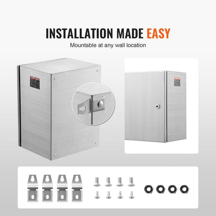 Steel Electrical Box, 40x30x15 cm, 304 Stainless Steel Electrical Enclosure Box, Wall-Mounted Outdoor Electrical Electronic Equipment Enclosure with Mounting Plate Hinges Lock, IP66 Waterproof.
