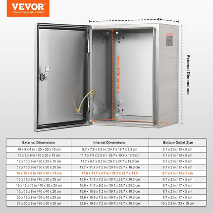 Steel Electrical Box, 40x30x15 cm, 304 Stainless Steel Electrical Enclosure Box, Wall-Mounted Outdoor Electrical Electronic Equipment Enclosure with Mounting Plate Hinges Lock, IP66 Waterproof.