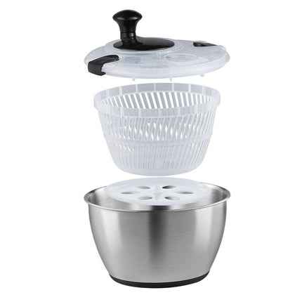 Stainless Steel Salad Spinner, 4.5L, One-handed Easy Press Large Vegetable Dryer Washer, Lettuce Cleaner and Dryer with 304 Stainless Steel Bowl, for Greens, Herbs, Berries, Fruits, No BPA.