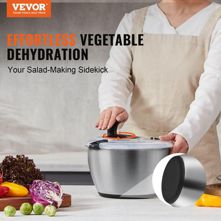 Stainless Steel Salad Spinner, 4.5L, One-handed Easy Press Large Vegetable Dryer Washer, Lettuce Cleaner and Dryer with 304 Stainless Steel Bowl, for Greens, Herbs, Berries, Fruits, No BPA.