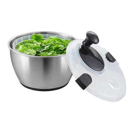 Stainless Steel Salad Spinner, 4.5L, One-handed Easy Press Large Vegetable Dryer Washer, Lettuce Cleaner and Dryer with 304 Stainless Steel Bowl, for Greens, Herbs, Berries, Fruits, No BPA.