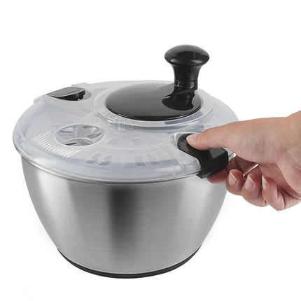 Stainless Steel Salad Spinner, 4.5L, One-handed Easy Press Large Vegetable Dryer Washer, Lettuce Cleaner and Dryer with 304 Stainless Steel Bowl, for Greens, Herbs, Berries, Fruits, No BPA.