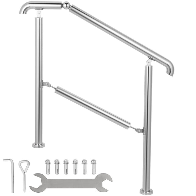 3 Step Railing Stainless Steel Transitional Handrail fit for Level Surface and 1 to 3 Steps Adjustable Stair Railing Indoor Outdoor Step Railings 220lb Capacity W/ Installation Kit Porch DIY.