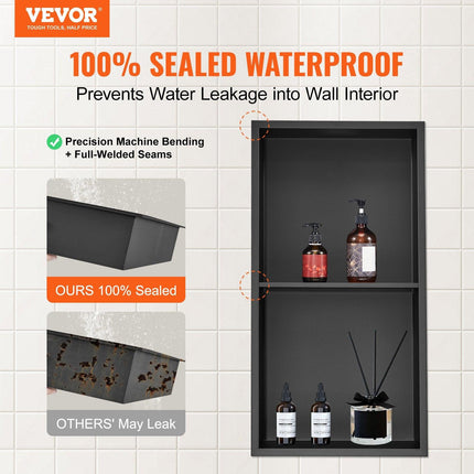 33.02 x 63.5 cm No Tile Shower Niche 304 Stainless Steel, Wall-Inserted Niche Recessed Double Shelves, Sealed Waterproof Rust-Resistant Modern Niche for Shower or Soap Storage Bathroom.