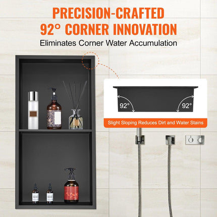 33.02 x 63.5 cm No Tile Shower Niche 304 Stainless Steel, Wall-Inserted Niche Recessed Double Shelves, Sealed Waterproof Rust-Resistant Modern Niche for Shower or Soap Storage Bathroom.