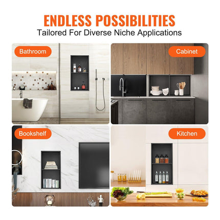 33.02 x 63.5 cm No Tile Shower Niche 304 Stainless Steel, Wall-Inserted Niche Recessed Double Shelves, Sealed Waterproof Rust-Resistant Modern Niche for Shower or Soap Storage Bathroom.