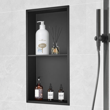 33.02 x 63.5 cm No Tile Shower Niche 304 Stainless Steel, Wall-Inserted Niche Recessed Double Shelves, Sealed Waterproof Rust-Resistant Modern Niche for Shower or Soap Storage Bathroom.