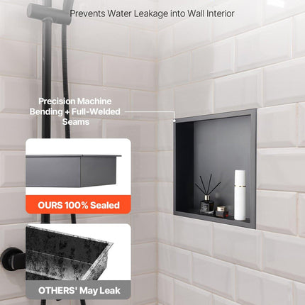 Shower Niche, 33.0 x 33.0 x 10.2 cm Recessed Wall Niche, Heavy-duty Stainless Steel Modern Soap & Shampoo Storage Organizer, Sealed Waterproof, Durable & Easy to Install, Black for Bathroom.