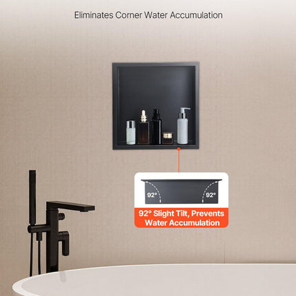 Shower Niche, 33.0 x 33.0 x 10.2 cm Recessed Wall Niche, Heavy-duty Stainless Steel Modern Soap & Shampoo Storage Organizer, Sealed Waterproof, Durable & Easy to Install, Black for Bathroom.