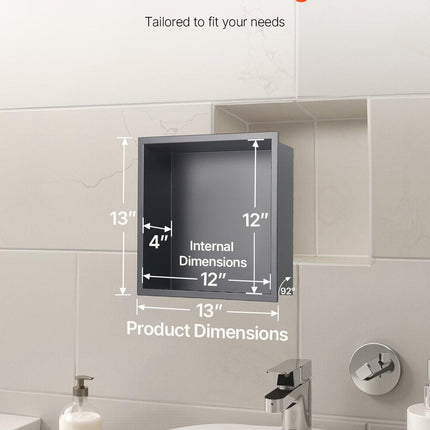 Shower Niche, 33.0 x 33.0 x 10.2 cm Recessed Wall Niche, Heavy-duty Stainless Steel Modern Soap & Shampoo Storage Organizer, Sealed Waterproof, Durable & Easy to Install, Black for Bathroom.