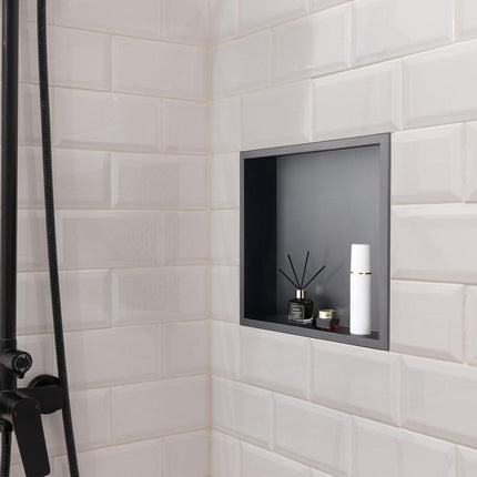 Shower Niche, 33.0 x 33.0 x 10.2 cm Recessed Wall Niche, Heavy-duty Stainless Steel Modern Soap & Shampoo Storage Organizer, Sealed Waterproof, Durable & Easy to Install, Black for Bathroom.
