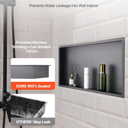 Shower Niche, 33.0 x 63.5 x 10.2 cm Recessed Wall Niche, Heavy-duty Stainless Steel Modern Soap & Shampoo Storage Organizer, Sealed Waterproof, Durable & Easy to Install, Black for Bathroom.