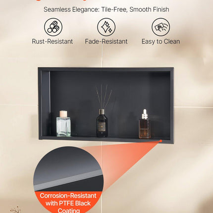 Shower Niche, 33.0 x 63.5 x 10.2 cm Recessed Wall Niche, Heavy-duty Stainless Steel Modern Soap & Shampoo Storage Organizer, Sealed Waterproof, Durable & Easy to Install, Black for Bathroom.