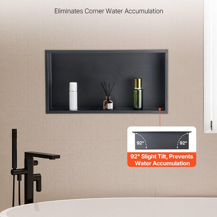Shower Niche, 33.0 x 63.5 x 10.2 cm Recessed Wall Niche, Heavy-duty Stainless Steel Modern Soap & Shampoo Storage Organizer, Sealed Waterproof, Durable & Easy to Install, Black for Bathroom.