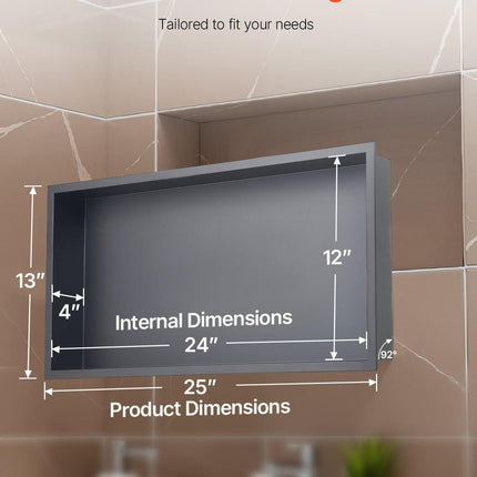 Shower Niche, 33.0 x 63.5 x 10.2 cm Recessed Wall Niche, Heavy-duty Stainless Steel Modern Soap & Shampoo Storage Organizer, Sealed Waterproof, Durable & Easy to Install, Black for Bathroom.