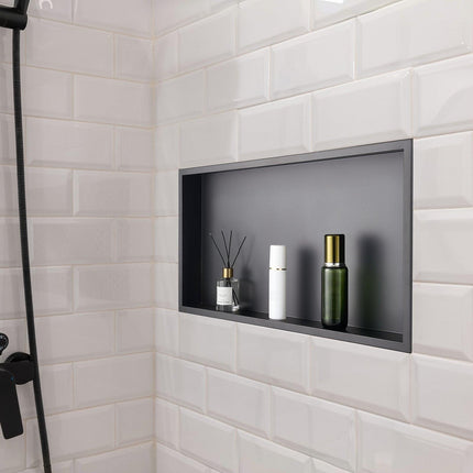 Shower Niche, 33.0 x 63.5 x 10.2 cm Recessed Wall Niche, Heavy-duty Stainless Steel Modern Soap & Shampoo Storage Organizer, Sealed Waterproof, Durable & Easy to Install, Black for Bathroom.