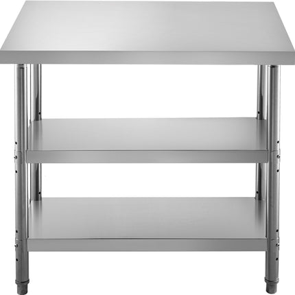 Stainless Steel Prep Table, 1520x450x855 mm Commercial Stainless Steel Table, 2 Adjustable Undershelf BBQ Prep Table, Heavy Duty Kitchen Work Table, for Garage, Home, Warehouse, Kitchen Silver.